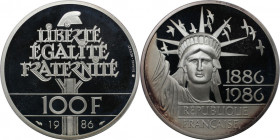 Europäische Münzen und Medaillen, Frankreich / France. 100 Jahre Freiheitstatue. 100 Francs 1986. 15,0 g. 0.950 Silber. 0.46 OZ. KM 960a. Polierte Pla...
