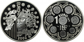 Europäische Münzen und Medaillen, Frankreich / France. Europäische Währungsunion. 1 1/2 Euro 2002. 22,20 g. 0.900 Silber. 0.64 OZ. KM 1301. Polierte P...