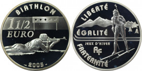 Europäische Münzen und Medaillen, Frankreich / France. Olympische Winterspiele 2006 in Turin - Biathlon. 1 1/2 Euro 2005. 22,20 g. 0.900 Silber. 0.64 ...
