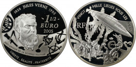 Europäische Münzen und Medaillen, Frankreich / France. 100. Todestag von Jules Verne: 20.000 Meilen unter dem Meer. 1 1/2 Euro 2005. 22,20 g. 0.900 Si...
