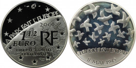 Europäische Münzen und Medaillen, Frankreich / France. 60. Jahrestag des Endes des 2. Weltkrieg. 1-1/2 Euro 2005, Silber. KM 1441. Polierte Platte