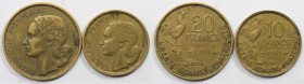 Europäische Münzen und Medaillen, Frankreich / France, Lots und Sammlungen. 10 Francs 1951, KM 915.1, 20 Francs 1951, KM 917.1. Lot von 2 Münzen. Bild...