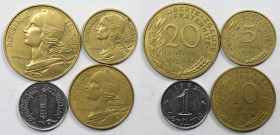 Europäische Münzen und Medaillen, Frankreich / France, Lots und Sammlungen. 1 Centime 1962, KM 928, 5 Centimes 1966, KM 933, 10 Centimes 1963, KM 929,...