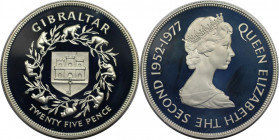 Europäische Münzen und Medaillen, Gibraltar. Jubiläum Königin Elizabeth. 25 Pence 1977. 28,28 g. 0.925 Silber. 0.84 OZ. KM 10a. Polierte Platte