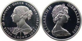 Europäische Münzen und Medaillen, Gibraltar. Queen Victoria - 1837-1901. 1 Krona 1993, Silber. 0.84 OZ. KM 138a. Polierte Platte