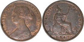 Europäische Münzen und Medaillen, Großbritannien / Vereinigtes Königreich / UK / United Kingdom. Victoria (1837-1901). 1/2 Penny 1867, Kupfer. KM 748....