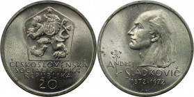 Europäische Münzen und Medaillen, Tschechoslowakei / Czechoslovakia. Andrej Sladkovic. 20 Kronen 1972. Silber. KM 76. Stempelglanz