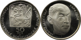 Europäische Münzen und Medaillen, Tschechoslowakei / Czechoslovakia. 100. Geburtstag von J. Jesensky. 50 Kronen 1974. Silber. KM 81. Polierte Platte