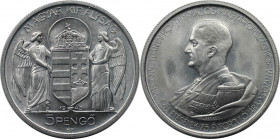 Europäische Münzen und Medaillen, Ungarn / Hungary. 75. Jahrestag - Geburt von Admiral Horthy. 5 Pengo 1943. Aluminium. KM 523. Stempelglanz