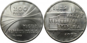 Europäische Münzen und Medaillen, Ungarn / Hungary. 150 Jahre Akademie der Wissenschaften. 200 Forint 1975, Silber. 0.58 OZ. KM 605. Stempelglanz