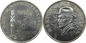 Europäische Münzen und Medaillen, Ungarn / Hungary. Bela Bartok, Komponist. 500 Forint 1981, Silber. 0.51 OZ. KM 623. Stempelglanz