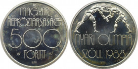 Europäische Münzen und Medaillen, Ungarn / Hungary. Olympische Spiele 1988 in Seoul - Ringen. 500 Forint 1987, Silber. 0.81 OZ. KM 660. Stempelglanz