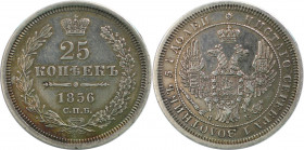 Russische Münzen und Medaillen, Alexander II. (1854-1881). 25 Kopeken 1856 SPB FB. Silber. 5,16 g. Bitkin 51. KM C166.1. Sehr schön