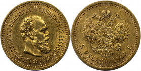 Russische Münzen und Medaillen, Alexander III. (1881-1894). 5 Rubel 1888, 0.900 Gold. 6.45 g. Bitkin 27. Vorzüglich