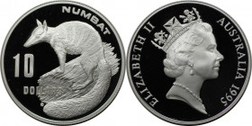 Weltmünzen und Medaillen, Australien / Australia. Numbat. 10 Dollars 1995. 20,77 g. 0.999 Silber. 0.67 OZ. KM 296. Polierte Platte