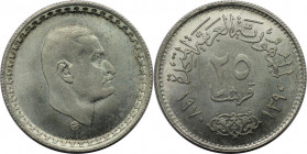 Weltmünzen und Medaillen, Ägypten / Egypt. Präsident Nasser. 25 Piastres 1970. 6,0 g. 0.720 Silber. 0.14 OZ. KM 422. Stempelglanz