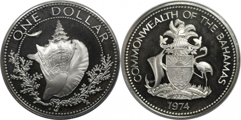 Weltmünzen und Medaillen, Bahamas. Muschel. 1 Dollar 1974. 18,40 g. 0.800 Silber...