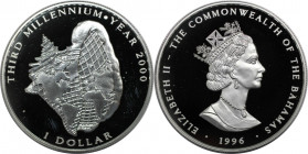 Weltmünzen und Medaillen, Bahamas. Drittes Millennium. 1 Dollar 1996. 31,18 g. 0.999 Silber. 1.0 OZ. KM 176. Polierte Platte