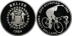 Weltmünzen und Medaillen, Belize. "1984 Sommerolympiade, Los Angeles". 20 Dollars 1984. 23,33 g. 0.925 Silber. 0.69 OZ. KM 79. Polierte Platte