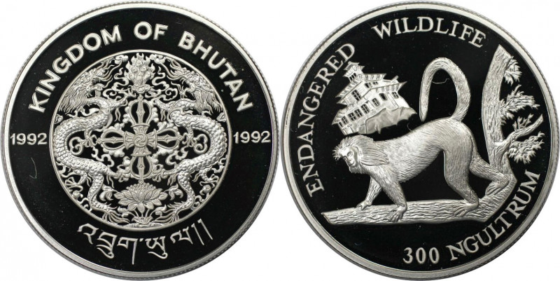 Weltmünzen und Medaillen, Bhutan. Goldener Languraffe. 300 Ngultrums 1992. 31,47...