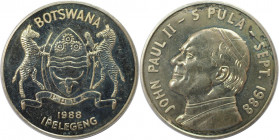 Weltmünzen und Medaillen, Botswana. Papst Johannes Paul II. Papstbesuch. 5 Pula 1988. Kupfer-Nickel. KM 20. Stempelglanz