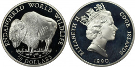 Weltmünzen und Medaillen, Cookinseln / Cook Islands. Gefährdete Weltwildleben-Reihe - Büffel. 50 Dollars 1990. 19,40 g. 0.925 Silber. 0.58 OZ. KM 58. ...