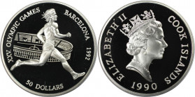 Weltmünzen und Medaillen, Cookinseln / Cook Islands. Olympische Spiele in Barcelona 1992. 50 Dollars 1990. 19,20 g. 0.925 Silber. 0.57 OZ. KM 112. Pol...