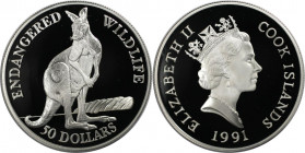 Weltmünzen und Medaillen, Cookinseln / Cook Islands. Gefährdete Weltwildleben-Reihe - Riesenkänguruh. 50 Dollars 1991. 19,20 g. 0.925 Silber. 0.58 OZ....