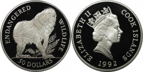 Weltmünzen und Medaillen, Cookinseln / Cook Islands. Gefährdete Wildtiere - Mandrill. 50 Dollars 1992. 19,20 g. 0.925 Silber. 0.57 OZ. KM 263. Poliert...