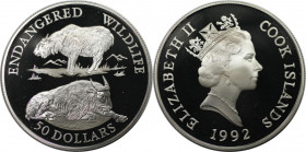 Weltmünzen und Medaillen, Cookinseln / Cook Islands. Gefährdete Wildtiere - Wiesent. 50 Dollars 1992. 19,20 g. 0.925 Silber. 0.57 OZ. KM 261. Polierte...