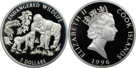 Weltmünzen und Medaillen, Cookinseln / Cook Islands. Gefährdete Weltwildleben-Reihe - Gorilla. 5 Dollars 1996. 28,0 g. 0.925 Silber. 0.83 OZ. KM 303. ...
