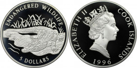 Weltmünzen und Medaillen, Cookinseln / Cook Islands. Gefährdete Weltwildleben-Reihe - Panzerkrokodil. 5 Dollars 1996. 28,0 g. 0.925 Silber. 0.83 OZ. K...