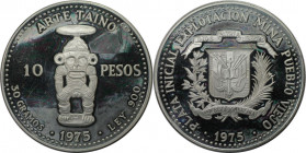 Weltmünzen und Medaillen, Dominikanische Republik / Dominican Republic. Taino Art. 10 Pesos 1975. 30,0 g. 0.900 Silber. 0.87 OZ. KM 38. Polierte Platt...