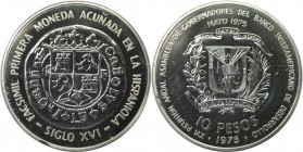 Weltmünzen und Medaillen, Dominikanische Republik / Dominican Republic. Internationale Bankenkonferenz. 10 Pesos 1975. 28,0 g. 0.900 Silber. 0.81 OZ. ...