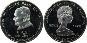 Weltmünzen und Medaillen, Dominikanische Republik / Dominican Republic. Besuch von Papst John Paul II. 10 Dollars 1979. 20,50 g. 0.925 Silber. 0.61 OZ...
