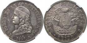 Weltmünzen und Medaillen, Ecuador. 5 Francos 1858 Quito GJ. Silber. KM 39. NGC AU-55