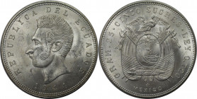 Weltmünzen und Medaillen, Ecuador. Antonio Jose de Sucre. 5 Sucres 1944. 25,0 g. 0.720 Silber. 0.58 OZ. KM 79. Stempelglanz