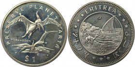 Weltmünzen und Medaillen, Eritrea. Pteranodon. 1 Dollar 1993, Kupfer-Nickel. KM 14. Stempelglanz