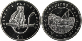 Weltmünzen und Medaillen, Eritrea. Weißer Colobus-Affe. 1 Dollar 1994, Kupfer-Nickel. KM 17. Stempelglanz