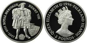 Weltmünzen und Medaillen, Falklandinseln / Falkland islands. Königliches Erbe - Henry VIII. 2 Pounds 1996. 28,28 g. 0.925 Silber. 0.84 OZ. KM 55. Poli...