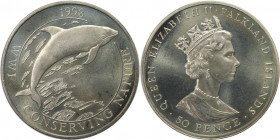 Weltmünzen und Medaillen, Falklandinseln / Falkland islands. Delphin. 50 Pence 1998, Kupfer-Nickel. KM 60. Stempelglanz