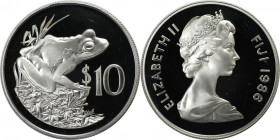 Weltmünzen und Medaillen, Fidschi / Fiji. 25. Jahrestag des World Wildlife Fund - Fidschi Bodenfrosch. 10 Dollars 1986. 28,28 g. 0.925 Silber. 0.84 OZ...