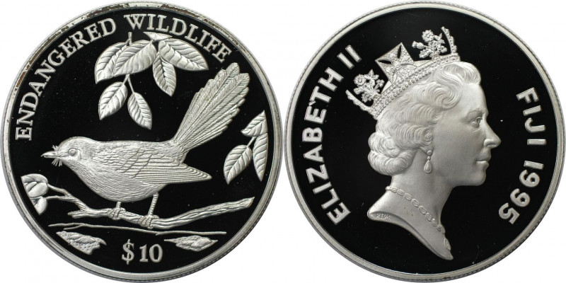 Weltmünzen und Medaillen, Fidschi / Fiji. Ogea-Fliegenschnäpper. 10 Dollars 1995...