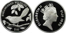 Weltmünzen und Medaillen, Fidschi / Fiji. Ogea-Fliegenschnäpper. 10 Dollars 1995. 31,37 g. 0.925 Silber. 0.93 OZ. KM 74. Polierte Platte