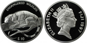 Weltmünzen und Medaillen, Fidschi / Fiji. 25. Jahrestag des World Wildlife Fund - Iguana. 10 Dollars 1997. 31,33 g. 0.925 Silber. 0.93 OZ. KM 76. Poli...
