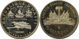 Weltmünzen und Medaillen, Haiti. 10. Jahrestag der Revolution - Entdeckung Amerikas durch Kolumbus - Kolumbus Flotte. 5 Gourdes 1967 IC. 23,52 g. 0.99...