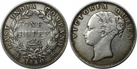 Weltmünzen und Medaillen, Indien / India. Britisch - Indien. Victoria (1837-1910). 1 Rupee 1840, Silber. KM 457.3. Sehr schön