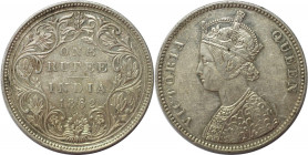 Weltmünzen und Medaillen, Indien / India. Britisch Indien. Viktoria (1837-1901). 1 Rupee 1862, Silber. KM 473. Sehr schön-vorzüglich