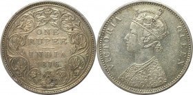 Weltmünzen und Medaillen, Indien / India. Britisch Indien. Viktoria (1837-1901). 1 Rupee 1876, Silber. KM 473.2. Vorzüglich-Stempelglanz