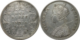 Weltmünzen und Medaillen, Indien / India. Britisch Indien. Viktoria (1837-1901). 1 Rupee 1892, Silber. KM 492. Vorzüglich-Stempelglanz